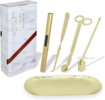 Exquisite Candle Accessories Tool Pack Bag, Rechargeable Electric Lighter, Wick Trimmer, Dipper, Snuffer and Tray