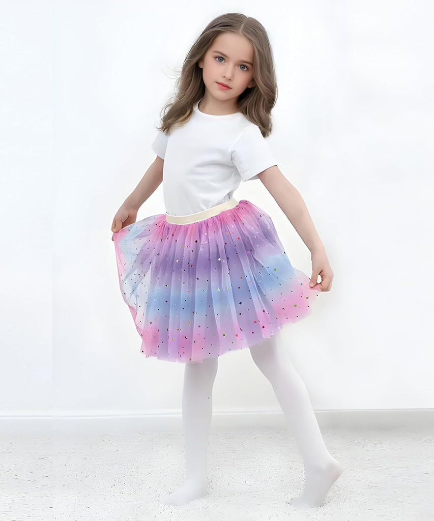 Girls Layered Rainbow Tutu Skirt Dance Dress Ruffle Tiered Clubwear