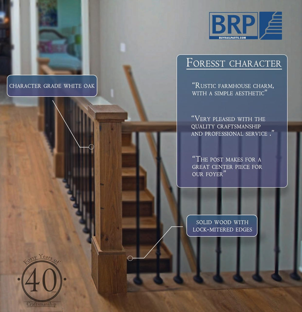 White Oak Box Newel, Rustic Style