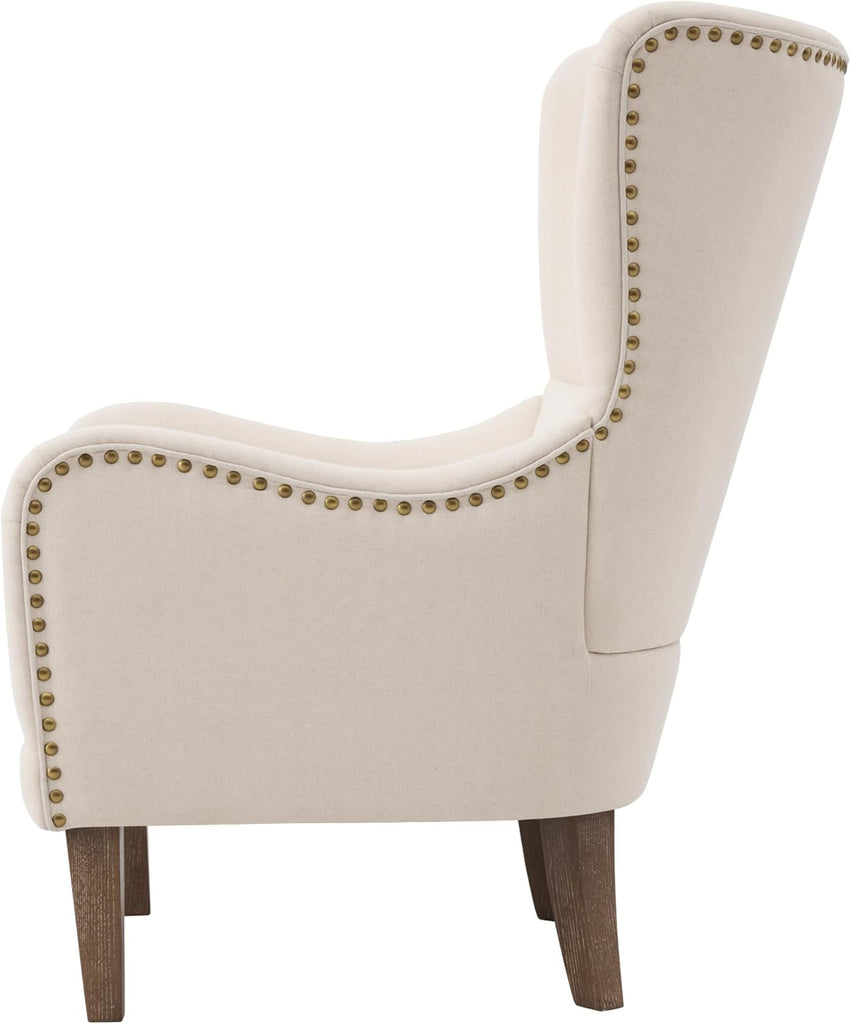 Mid-Century Modern Wingback Club Chair, Fabric Living Room High-Back Accent Chair, Classic Armchair Office Studio