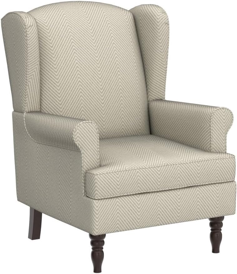 Wingback Accent Chair with Retro Wooden Legs, Traditional Fabric Armchair Bedroom, Comfy Upholstered Single Sofa