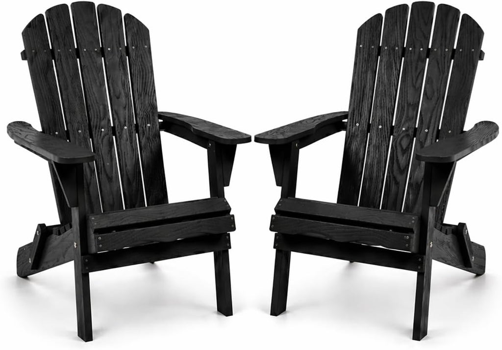 Adirondack Chairs Set of 2, Outdoor Folding Wood Adirondack Chairs with Pre-Assembled Backrest, Wood Patio Chair for