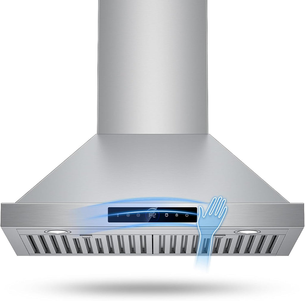30 Inch Wall Mount Range Hood 1200 CFM 4 Speed Gesture & Touch Control 1500 lm LED Lighting