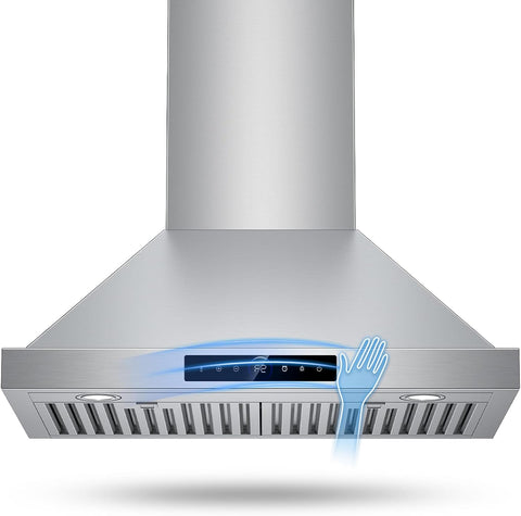 30 Inch Wall Mount Range Hood 1200 CFM 4 Speed Gesture & Touch Control 1500 lm LED Lighting