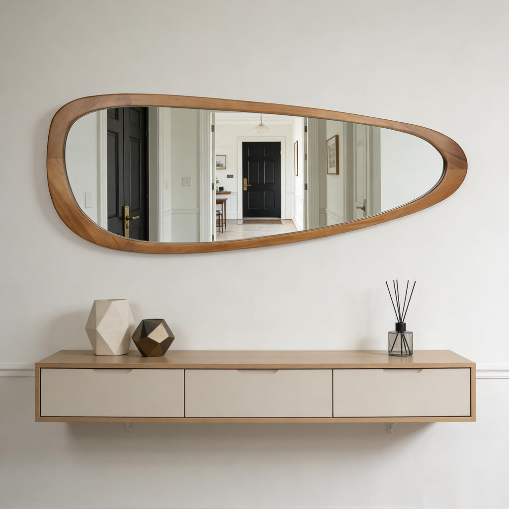 Irregular Asymmetrical Full Length Wall Mirror, 60"x22" Wooden Framed