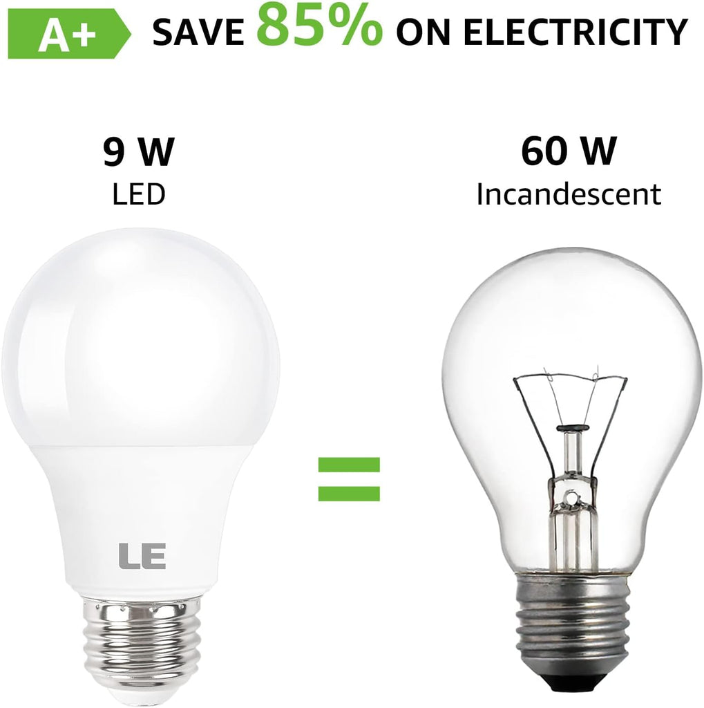 LE LED Light Bulbs 60 Watt Equivalent, 9W 800 Lumens Non-Dimmable, Daylight White 5000K, A19 E26 Standard Medium Base