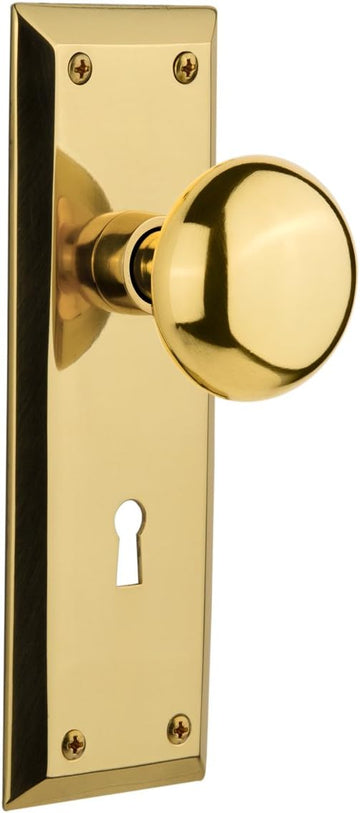 New York Plate with Keyhole New York Knob, Passage - 2.375", Unlacquered Brass