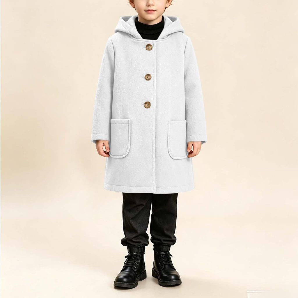Girls Wool Trench Coat Teens Button Front Outerwear with Pockets