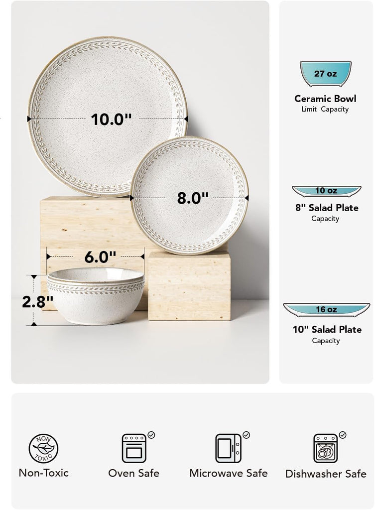 Plates and Bowls Sets for 4, 12 Piece Ceramic Dinnerware Sets, Kitchen Stoneware Dish Set, Chip Resistant