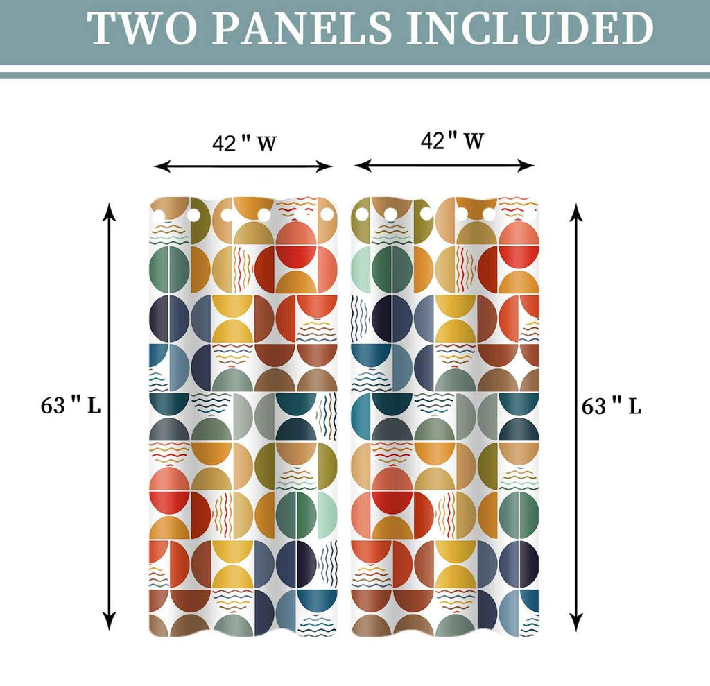 Mid Century Colorful Curtains Geometric Abstract, Modern Boho, 42x63in