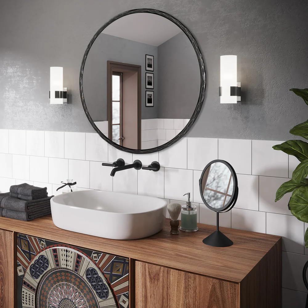 Hand-Forged Black Round Mirror for Wall, 30 Inch Solid Steel Metal Frame Circle Mirror, Antique Rounded Hammered