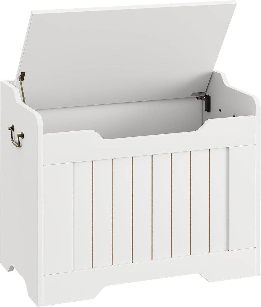 Storage Bench, 24.8" Storage Chest with Lid, Farmhouse Blanket Chest with Safety Hinge,Storage Trunk , White