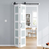 Bifold Barn Door 48x84 Inch (Double 24x84), White Frosted Glass Bifolding Doors with 52" Hardware Ki