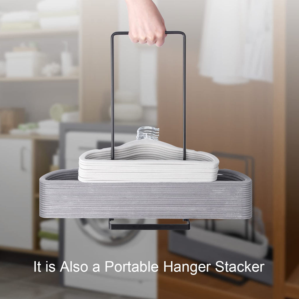 Hanger Organizer Stacker, Storage Rack Holds up to 58 Velvet Hangers for Closet & Laundry Room, Portable Hanger Holder