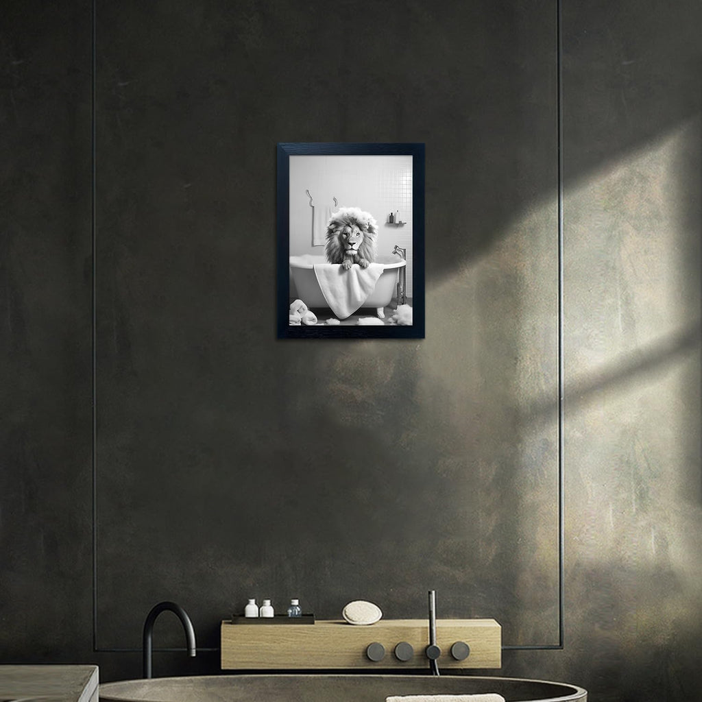 Black and White Lion Canvas Wall Art Bathroom Pictures Paintings for Wall Decor Funny Bathroom Wall Art Framed Animal
