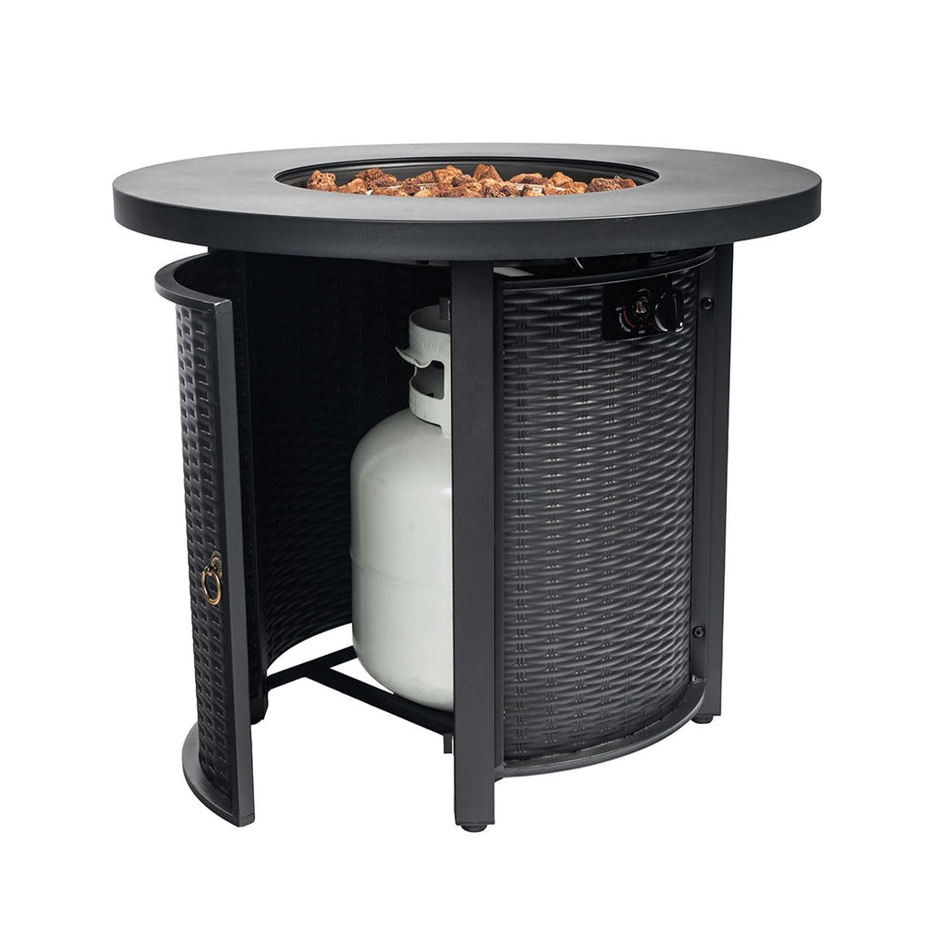 30'' Round Propane Fire Pit Table, 50, 000 BTU Steel Gas FirePit for Outdoor, Fire Table with Lid, Add Warmth &