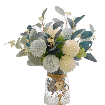 Artificial with Vase, Faux Flower Arrangement with Eucalyptus Leaves, Silk Table Centerpiece Kitchen, Dining Room &