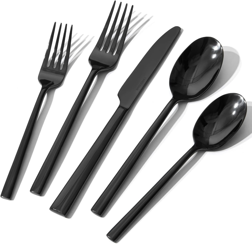 Black Silverware Set, 20-Piece Forged Flatware Set Cutlery Set Premium Stainless Steel, Service for 4