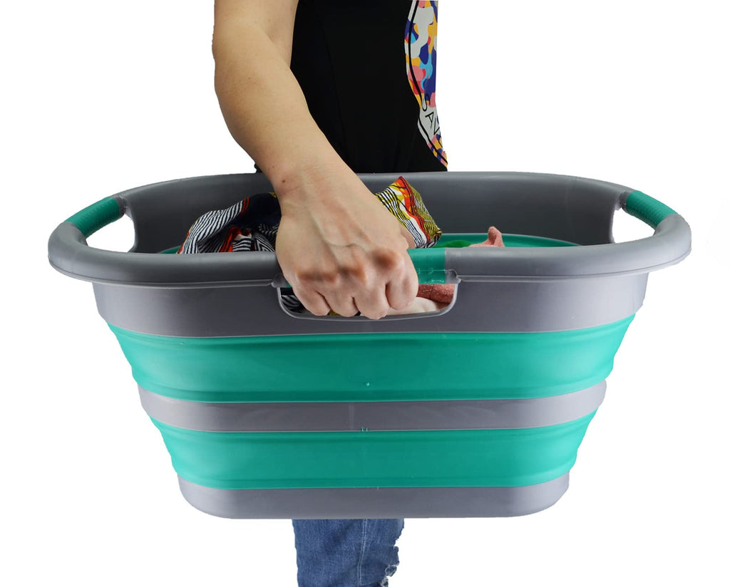 30L (7.9 gallon) Collapsible Plastic Laundry Basket - Foldable Pop Up Storage Container/Organizer - Portable Washing