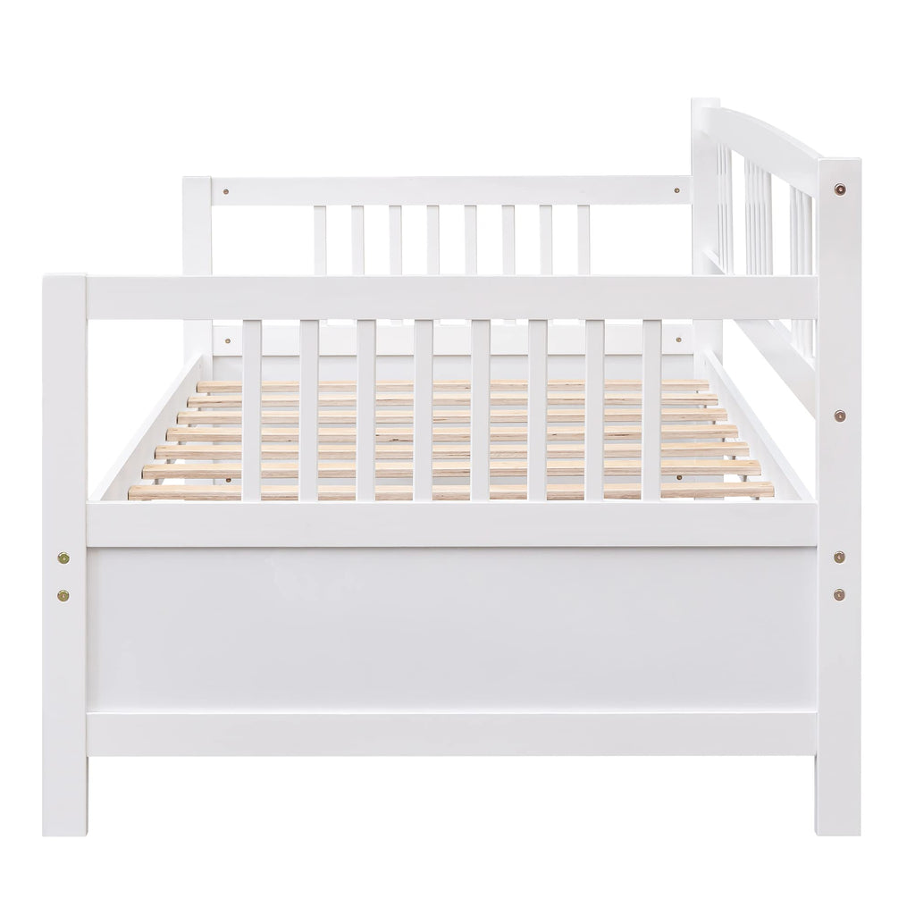 Daybed Twin Bed Wooden Slats Support Modern Living Daybed with Rails, Twin Size, Ivory White