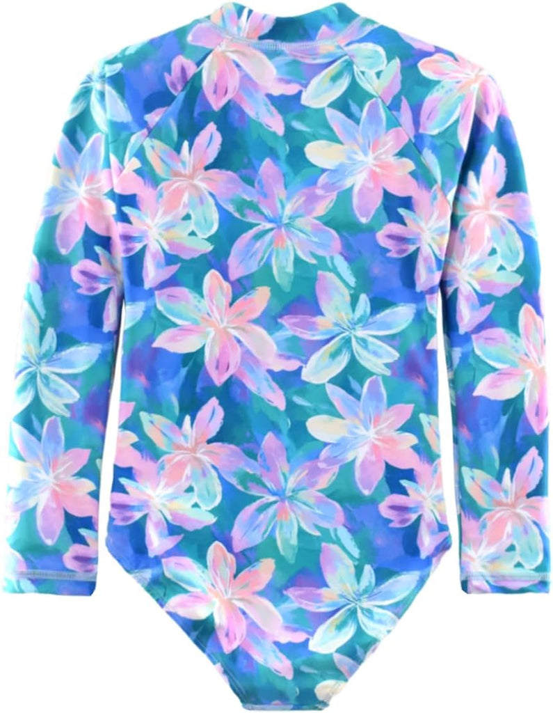 Girls Swimsuits One Pieces Long Sleeve Swimwear Zipper Rashguard Bathing Suits