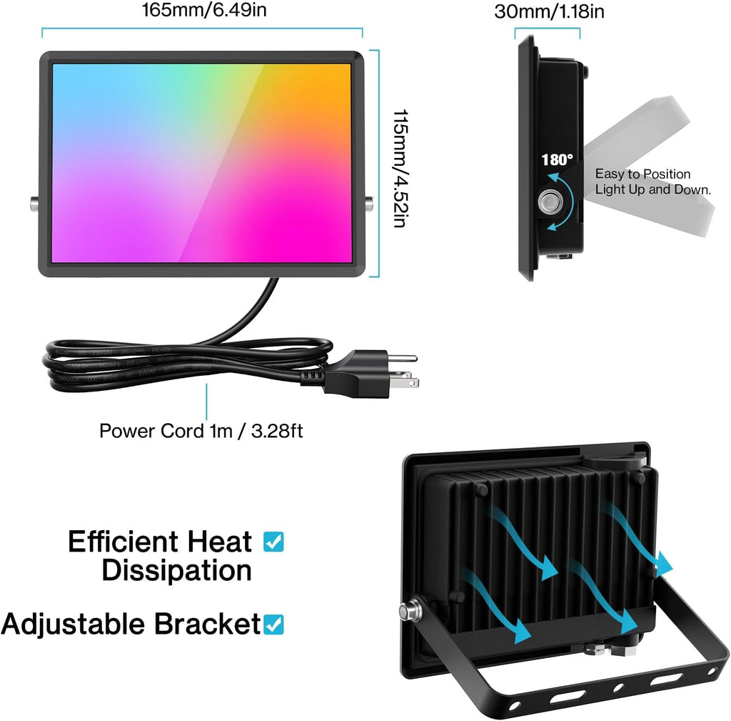 30W LED Flood Light Outdoor, 300W Equivalent 2700K Warm White RGB Color Changing Led Stage Landscape Lights with