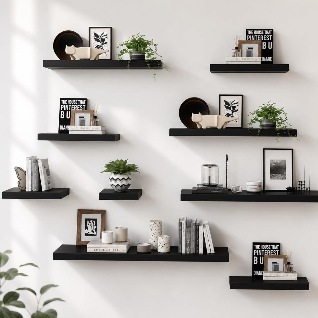 60" Black Floating Shelf, Long Wall Shelf