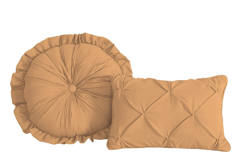 100% Egyptian Cotton 7-Piece Pinch Pleat Pintuck Bedding Comforter Set, 1000 Thread Count (Full, Sand)