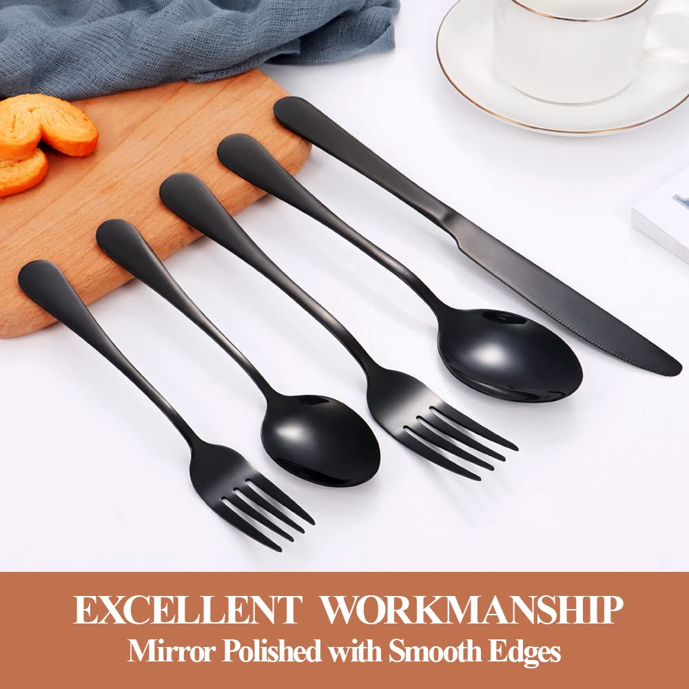 Black Silverware Set,40-Piece Stainless Steel Flatware Set for 8