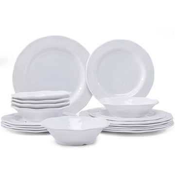 Basic White Melamine Dinnerware Sets, 18 Piece melamine dishes set, Service for 6, Plates and Bowls Sets Great for