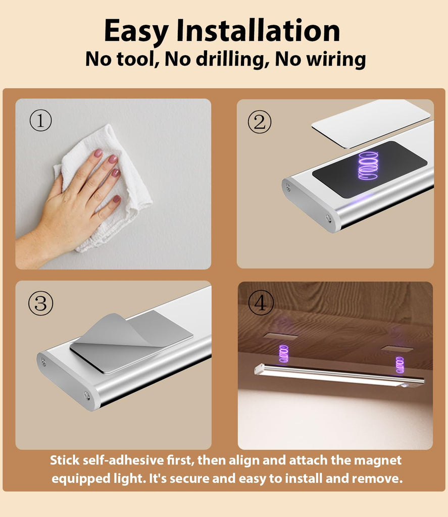 12'' Under Cabinet Lighting, with Remote Rechargeable Wireless Motion Sensor Lights Indoor 3 Color/5 Levels Dimmable