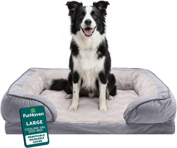 Cooling Gel Dog Bed for Dogs w/ Removable Bolsters & Washable Cover, For Dogs Up to 55 lbs - Plush &