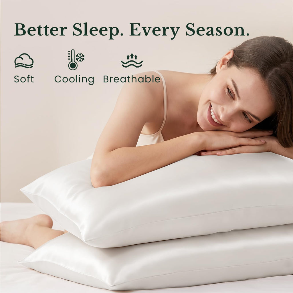 100% Mulberry Silk Pillowcase Set, 2 Pcs, Standard, Pearl White