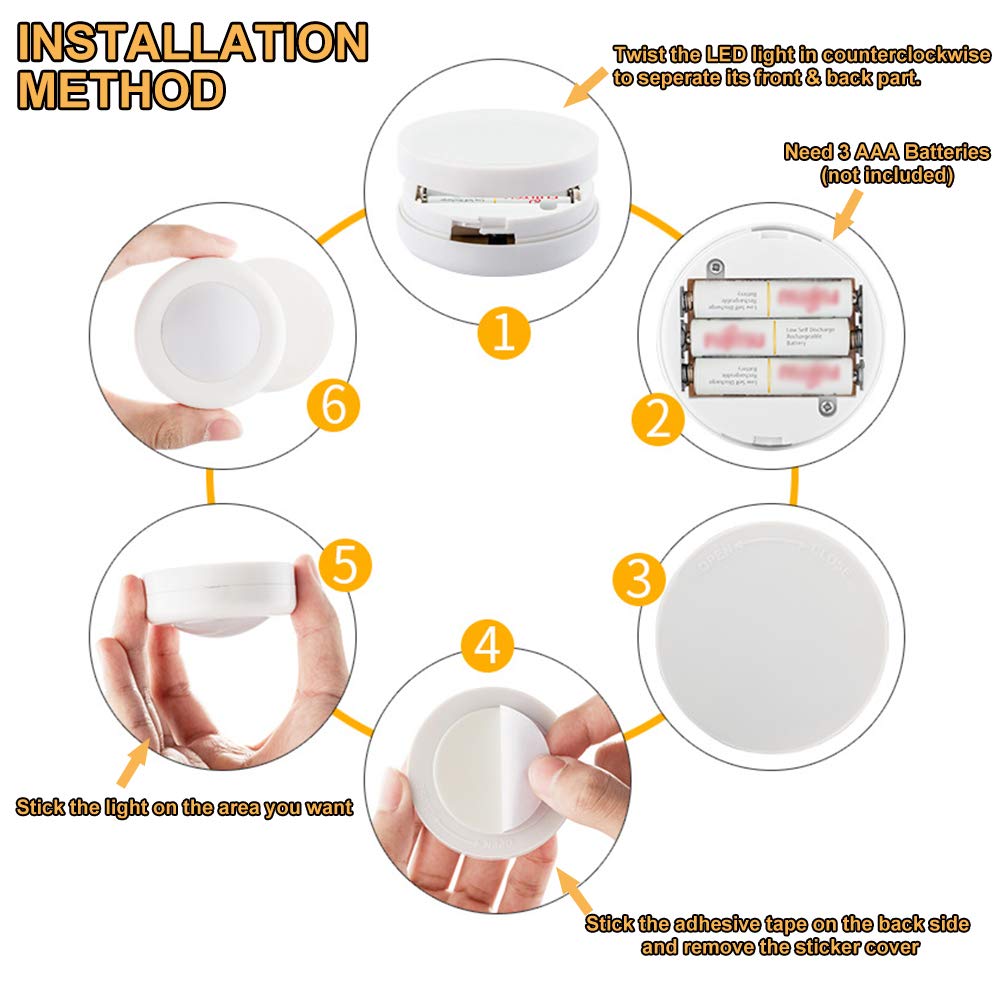 Wireless 16 Color Changing LED Puck Light 6 Pack LED Under Cabinet Lighting Closet Light Battery Powered Night Lights