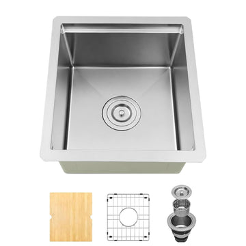 Undermount Bar Sink, 15 Inch 304 Stainless Steel Single Bowl