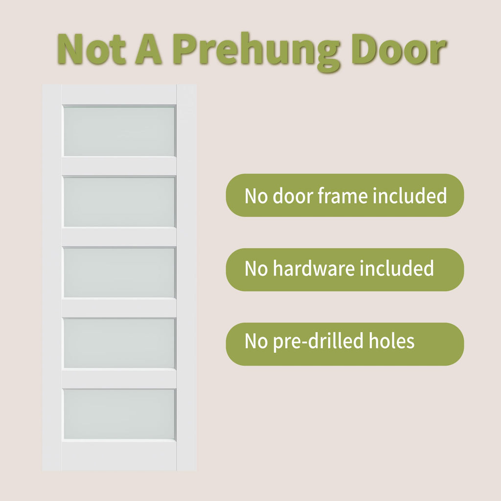 64"x 80"Frosted Glass French Doors, 5-Lite Interior Pantry Door Slab