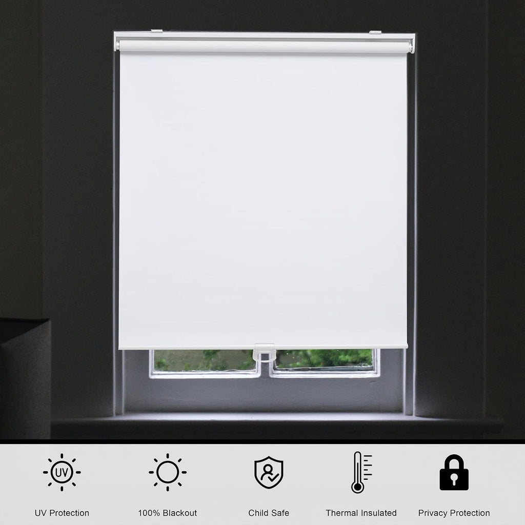 Blackout Roller Shades Blinds Cordless for Windows Pull Down Room Darkening Door Blinds with Thermal Insulated Easy