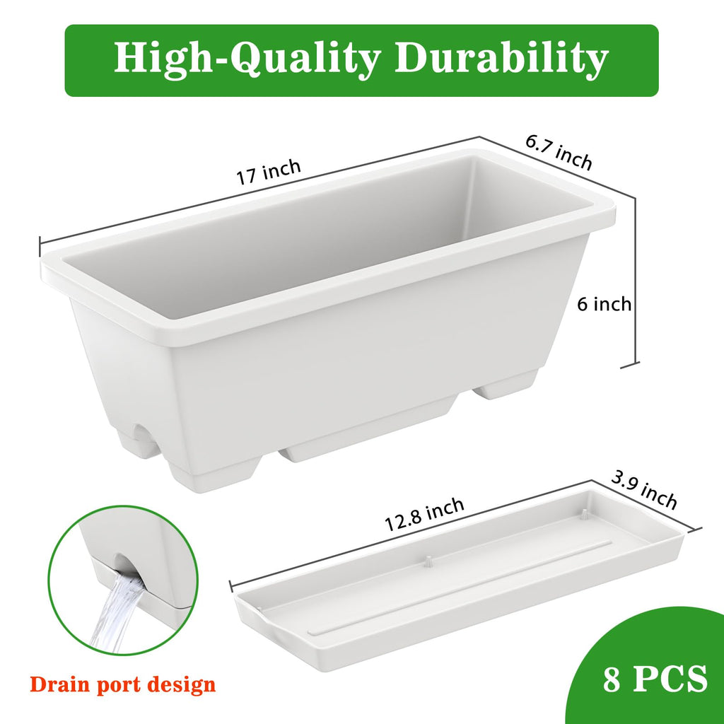 Planter Boxes for Domestic Gardening 8 Pcs, 17 Inch Long Window Sill Planter Box Outdoor, Plastic Rectangular Window