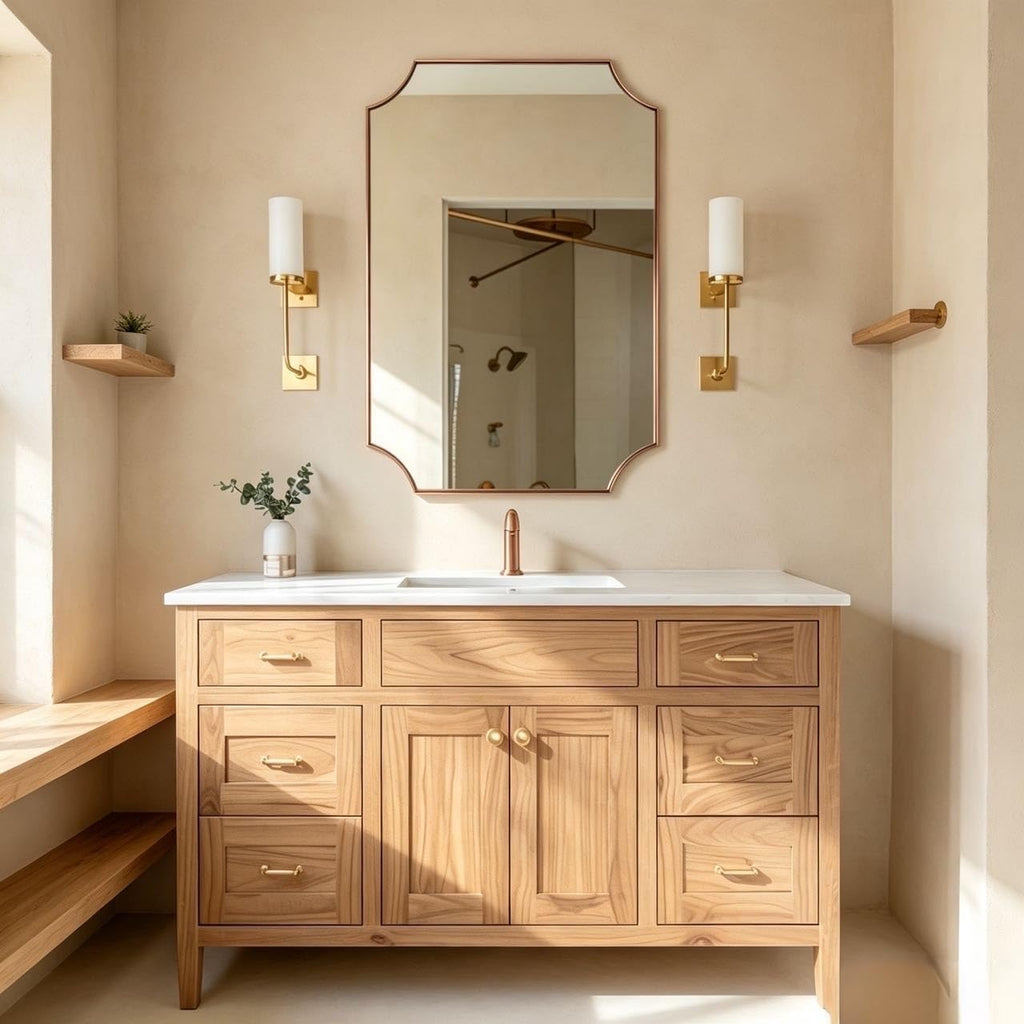Brushed Bronze Bathroom Mirror, 24x36 Inch Scalloped Mirror, Antique Bronze Rectangular Mirror with Premium