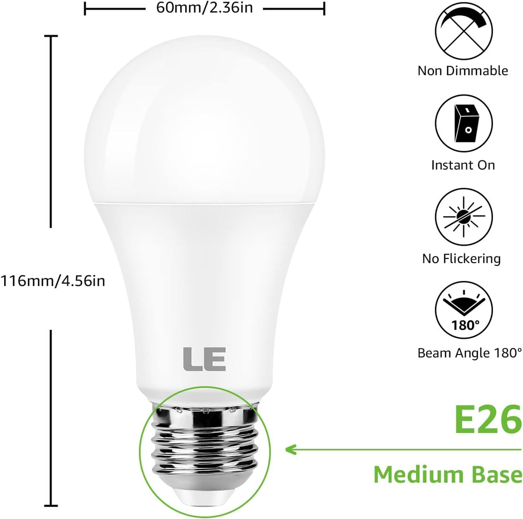 LE 100W Equivalent LED Light Bulbs, 14W 1500 Lumens Daylight White 5000K Non-Dimmable, A19 E26 Standard Base, 10000