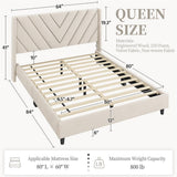 Queen Bed Frame Upholstered Platform Bed with Wing Side/Wooden Slat Support/Tufted Headboard with Wing Side/Mattress