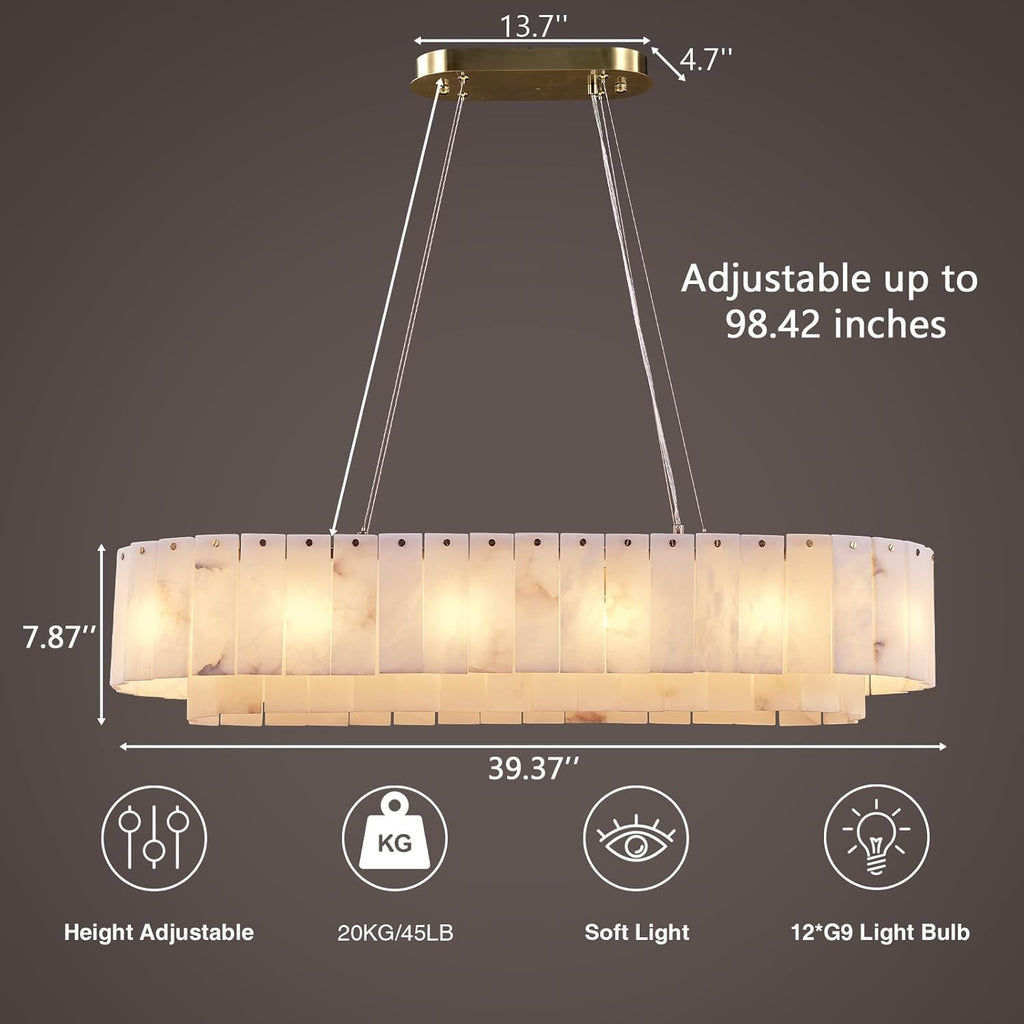 Alabaster Rectangular Chandelier for Dining Room, L39in Gold Large Chandeliers, Marble Modern Pendant Light Fixture for Living Room, Bedroom,Dining Table,Kitchen Island A125-B0DPFPW6X8