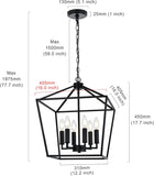 6-Light Black Farmhouse Chandelier 16 Inches Cage Hanging Lights Rustic Lantern Pendant Lighting for Kitchen Island Dining Room Foyer Hallway, E12 Base A128-B0C49LN426
