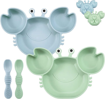 2 Pack Silicone Suction Plate for Baby, Divided Toddler Food Plate