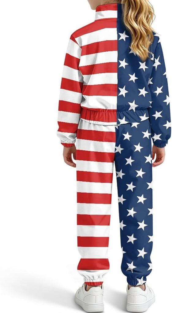 Girls 2 Piece Crop Tracksuit Set Zip Up Jacket & Pants Sweatsuit