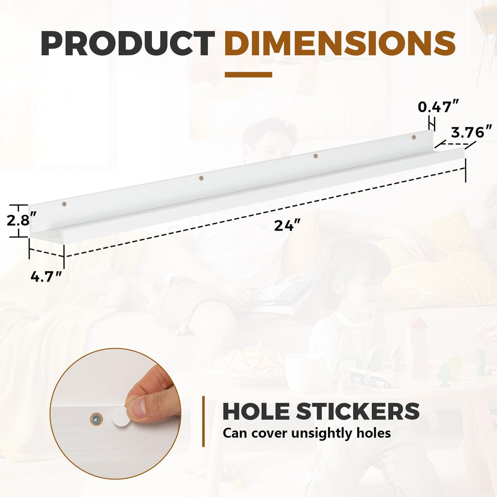 55" Large Floating Shelves Wood Wall Shelf with Lip, 2Pcs, White