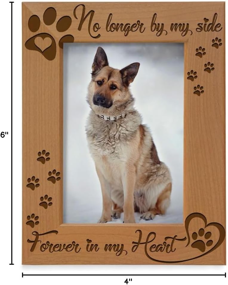 No Longer by my Side, Forever in my Heart Wood Picture Frame. Pet Memorial for Dog or Cat. (4x6-Vertical)