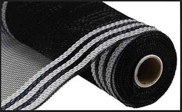 Border Stripe Metallic Mesh (Black, White) 10.25 Inches x 10 Yards