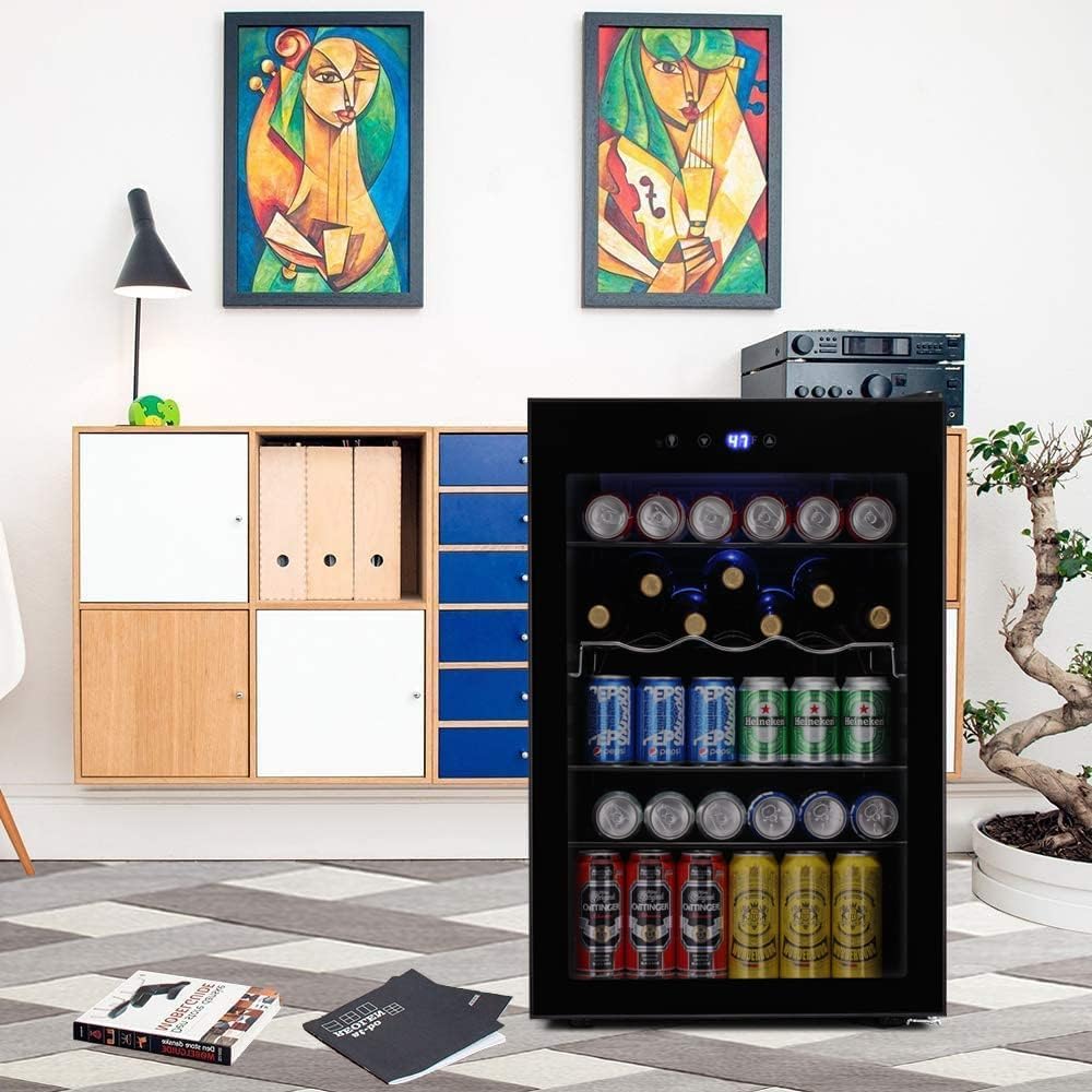 4.5 Cu.ft Beverage Refrigerator and Cooler,145 Can Mini Fridge Glass Door with D