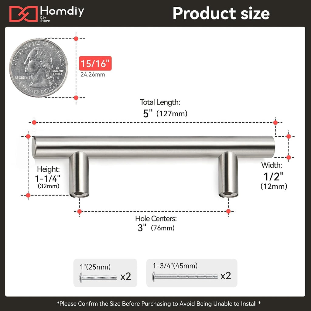 15 Pack Brushed Nickel Cabinet Pulls 3 Inch Handles Stainless Steel Cabinet Hardware and Bathroom Cabinets, 5 Inch